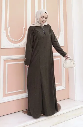 Robe Hijab D`hiver Tricotée à Boutons Couleur Kaki 2184-03 2184-03
