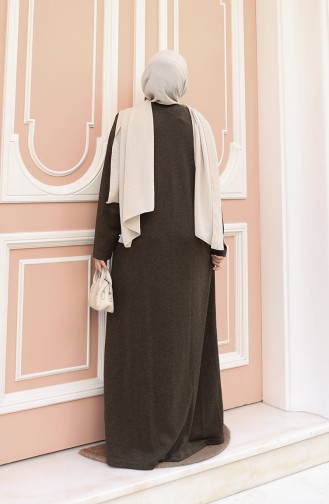 Gestricktes Winterkleid Mit Knopfleiste Und Hijab-Details Modell 2184-03 Khaki 2184-03