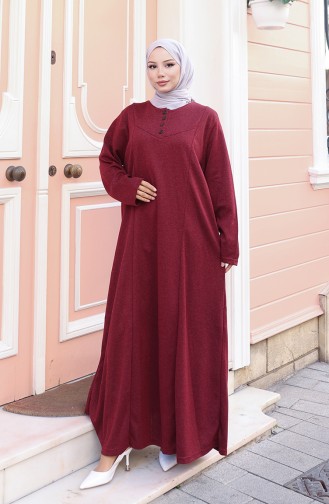 Knitted Winter Button Detailed Hijab Dress 2184-04 Claret Red 2184-04