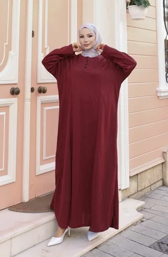 Robe Hijab D`hiver Tricotée à Boutons Rouge Bordeaux Référence 2184-04 2184-04