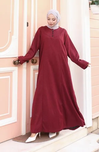 Robe Hijab D`hiver Tricotée à Boutons Rouge Bordeaux Référence 2184-04 2184-04