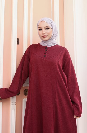 Knitted Winter Button Detailed Hijab Dress 2184-04 Claret Red 2184-04