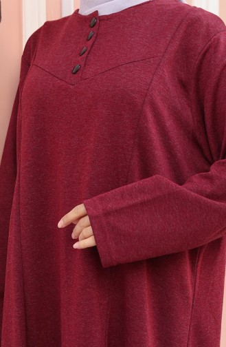 Knitted Winter Button Detailed Hijab Dress 2184-04 Claret Red 2184-04