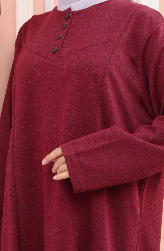 Robe Hijab D`hiver Tricotée à Boutons Rouge Bordeaux Référence 2184-04 2184-04