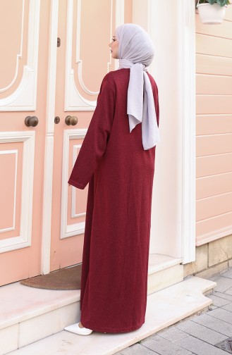 Knitted Winter Button Detailed Hijab Dress 2184-04 Claret Red 2184-04