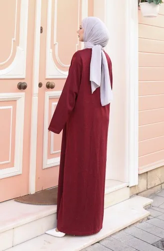 Robe Hijab D`hiver Tricotée à Boutons Rouge Bordeaux Référence 2184-04 2184-04