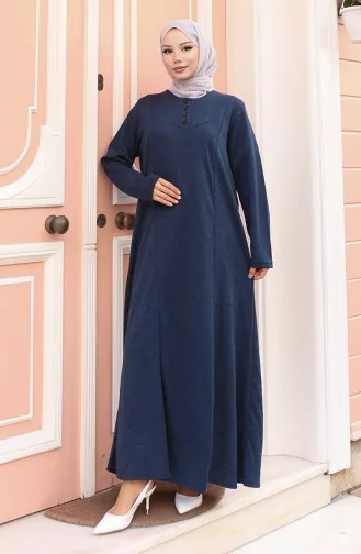 Robe Hijab D`hiver Tricotée à Boutons Bleu Marine 2184-05 2184-05