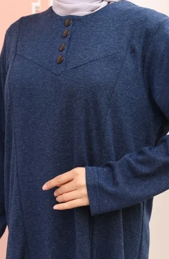 Robe Hijab D`hiver Tricotée à Boutons Bleu Marine 2184-05 2184-05