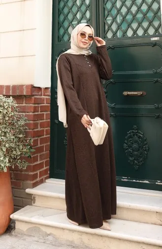 Robe Hijab D`hiver Tricotée à Boutons Marron 2184-06 2184-06