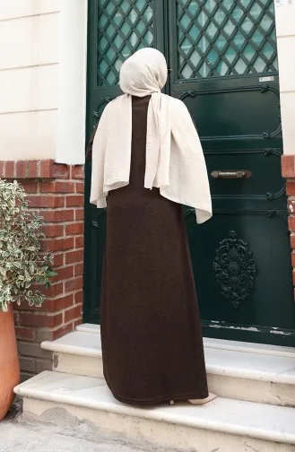 Robe Hijab D`hiver Tricotée à Boutons Marron 2184-06 2184-06