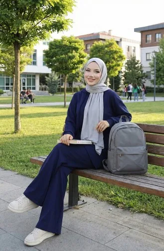 بدلة حجاب من قطعتين من قماش أويشو 2168-02 أزرق داكن 2168-02