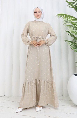 Berra Çapa Robe Coton Viscose à Motif 0344-01 Beige 0344-01