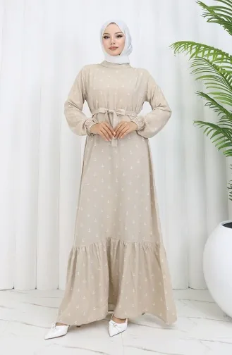 Berra Çapa Pattern Cotton Viscose Dress 0344-01 Beige 0344-01