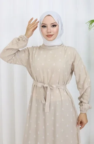 Berra Çapa Pattern Cotton Viscose Dress 0344-01 Beige 0344-01