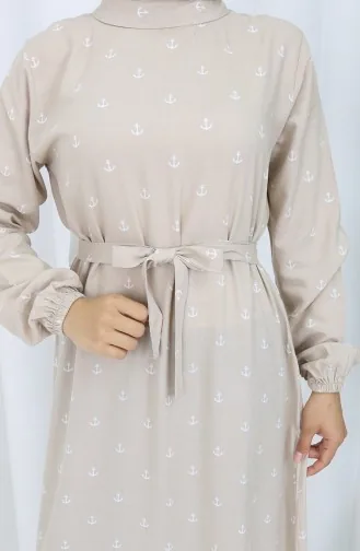Berra Çapa Pattern Cotton Viscose Dress 0344-01 Beige 0344-01