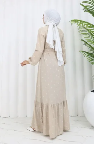 Berra Çapa Pattern Cotton Viscose Dress 0344-01 Beige 0344-01