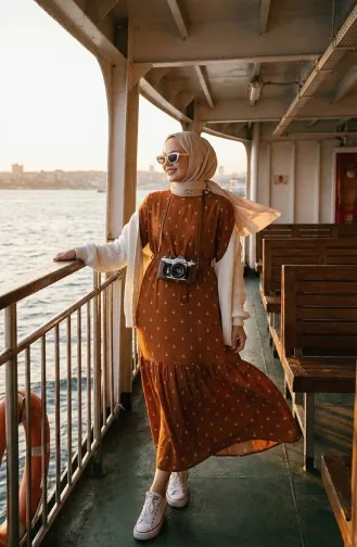 بيرا كابا فستان فيسكوز قطن بتصميم مُطبع 0344-03 طابا 0344-03