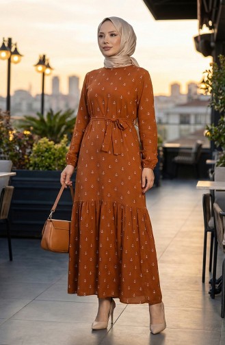 Berra Çapa-patroon Katoenen Viscose-jurk 0344-03 Taba 0344-03