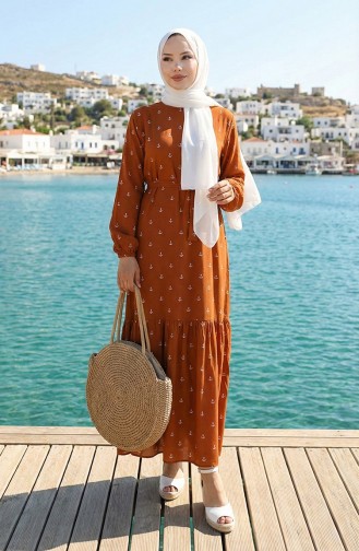 Berra Çapa-patroon Katoenen Viscose-jurk 0344-03 Taba 0344-03