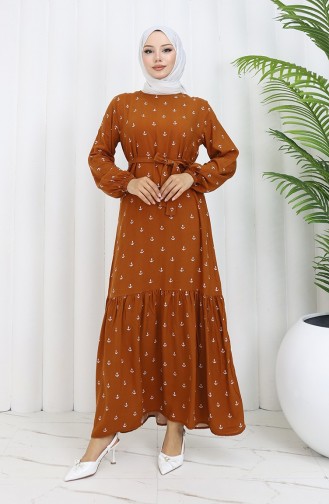 Berra Çapa-patroon Katoenen Viscose-jurk 0344-03 Taba 0344-03