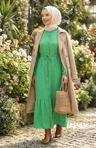 فستان سادة بحزام 0351-04 أخضر  0351-04