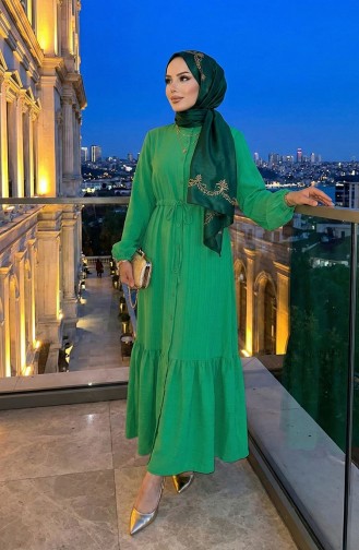 Full-length Buttoned Shirred Hem Dress 0351-04 Green 0351-04