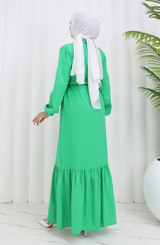 Full-length Buttoned Shirred Hem Dress 0351-04 Green 0351-04