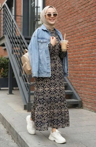 فستان فيسكوز منقوش  0362-03 أسود 0362-03