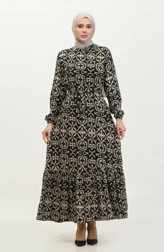 فستان فيسكوز منقوش  0362-03 أسود 0362-03