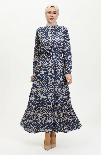 Viscose Patterned Dress 0362-04 Navy Blue 0362-04