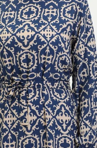 Viscose Patterned Dress 0362-04 Navy Blue 0362-04