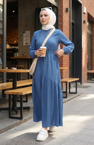 Yandan Bağlamalı Büzgülü Elbise 0363-06 İndigo