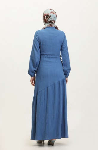 Yandan Bağlamalı Büzgülü Elbise 0363-06 İndigo