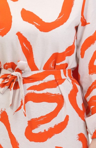 Robe Lin à Motifs Et Ceinture 0471A-07 Beige Orange 0471A-07