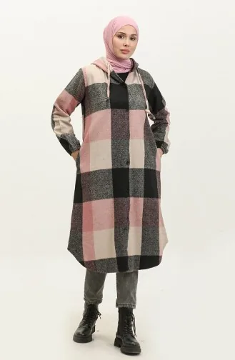 Kapüşonlu Desenli Kap 0184-05 Siyah Pudra