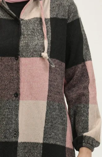 Kapüşonlu Desenli Kap 0184-05 Siyah Pudra