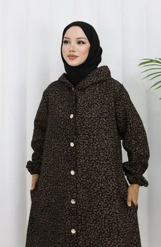 Kaschmirmantel Mit Leopardenmuster Und Kapuze 0187-04 Braun Schwarz 0187-04
