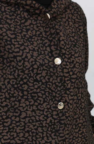 Manteau à Capuche En Cachemire à Motif Léopard 0187-04 Marron Noir 0187-04