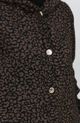 Kaschmirmantel Mit Leopardenmuster Und Kapuze 0187-04 Braun Schwarz 0187-04