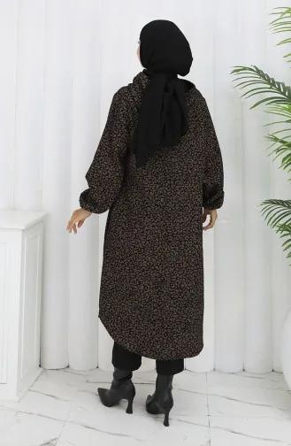 Kaschmirmantel Mit Leopardenmuster Und Kapuze 0187-04 Braun Schwarz 0187-04