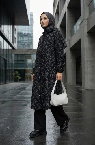 Kasjmier Jas Met Patroon En Capuchon 0187A-02 Zwartgrijs 0187A-02