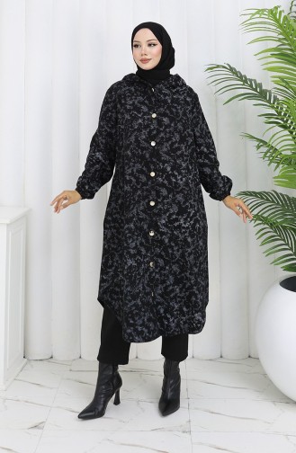 Kasjmier Jas Met Patroon En Capuchon 0187A-02 Zwartgrijs 0187A-02