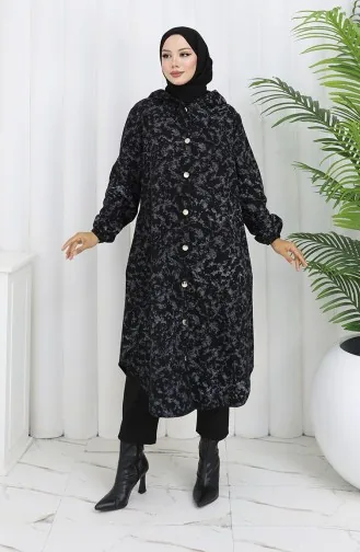 Kasjmier Jas Met Patroon En Capuchon 0187A-02 Zwartgrijs 0187A-02