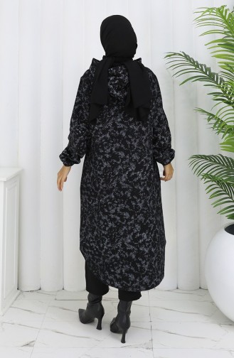 Kasjmier Jas Met Patroon En Capuchon 0187A-02 Zwartgrijs 0187A-02