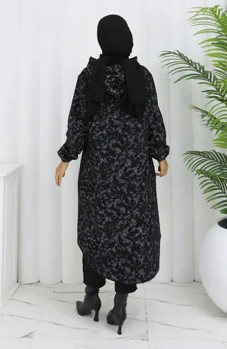 Kasjmier Jas Met Patroon En Capuchon 0187A-02 Zwartgrijs 0187A-02