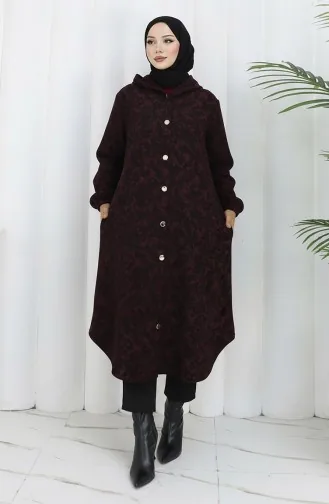 Manteau En Cachemire à Capuche à Motifs 0187A-04 Noir Bordeaux Rouge 0187A-04