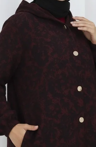 Manteau En Cachemire à Capuche à Motifs 0187A-04 Noir Bordeaux Rouge 0187A-04