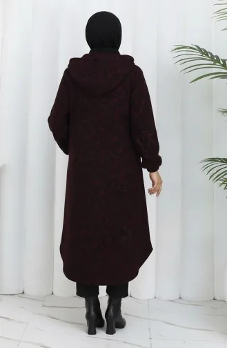 Manteau En Cachemire à Capuche à Motifs 0187A-04 Noir Bordeaux Rouge 0187A-04