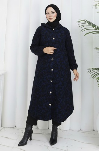 Gemusterter Kaschmirmantel Mit Kapuze 0187A-05 Schwarz Saxe 0187A-05