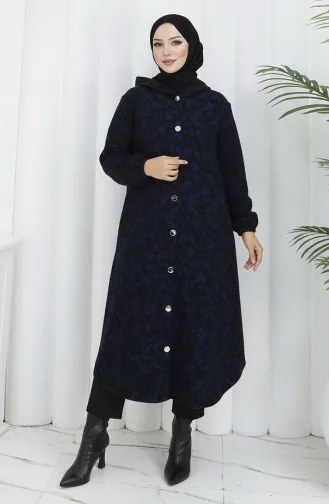 Manteau En Cachemire à Capuche à Motifs 0187A-05 Noir Saxe 0187A-05